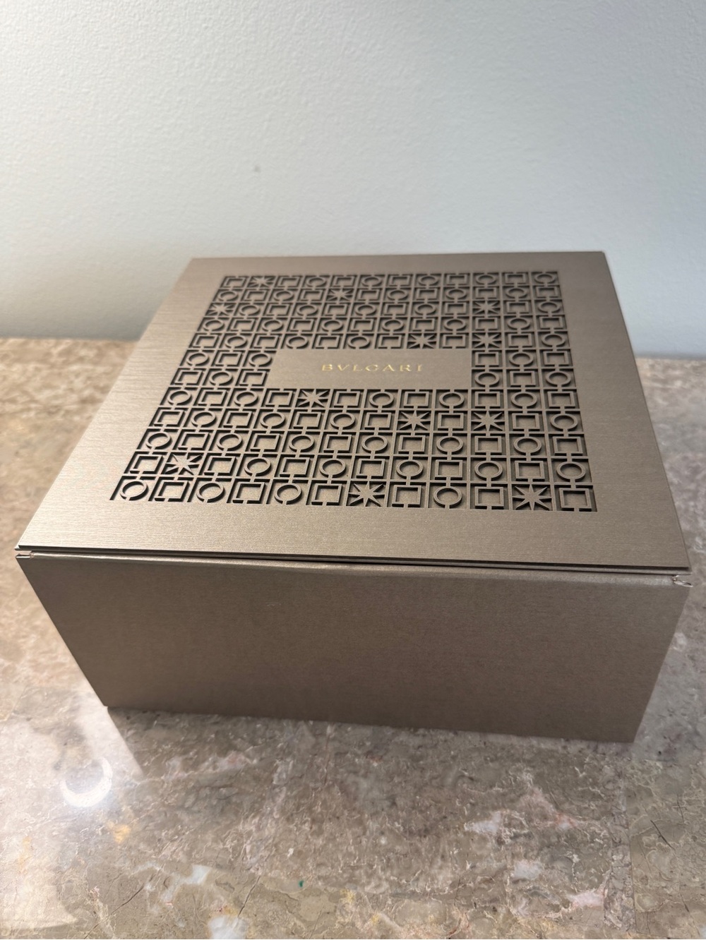 Bvlgari Bronze large Decorative Keepsake box with Geometric Cutwork
